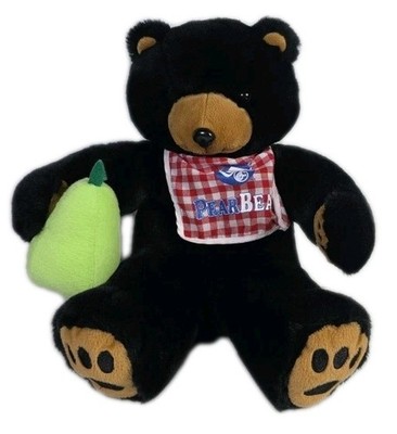 Pear Bear Plush Black Silky Fur Bandana  Stuffed 14'' Stuffed Animal Toy USA Made