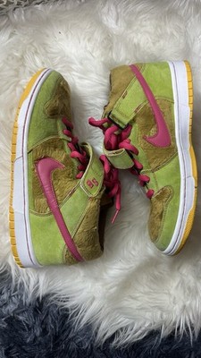 Nike SB Dunk Mid Bearbrick Green Brown Pink Animal Print Faux Fur Suede Sneaker