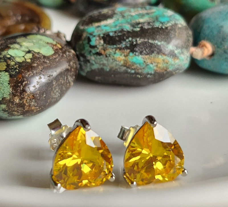 925 Sterling Silver 5.6CT Heart Shape Citrine 10mm Earrings White Gold-plated