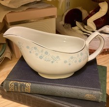 Satin White Grindley Staffordshire Ironstone Gravy Boat Blue Flowers