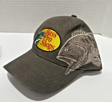 RARE Bass Pro Shops Largemouth Bass Embroidered Strap Back Brown Hat