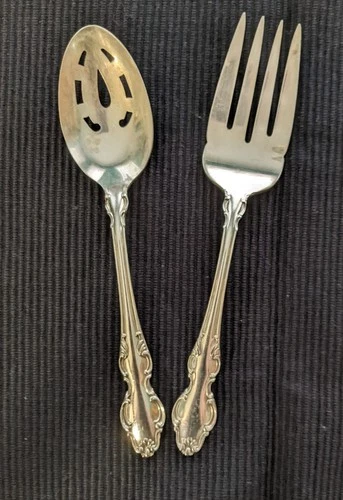 Reed Barton Spanish Baroque Sterling silver Salad Fork & Slotted Spoon 8-1/2 "