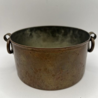 Vtg Copper Pot/Planter Tin Lined 5.5'' W Germany O Rings Pebble Bottom Primitive