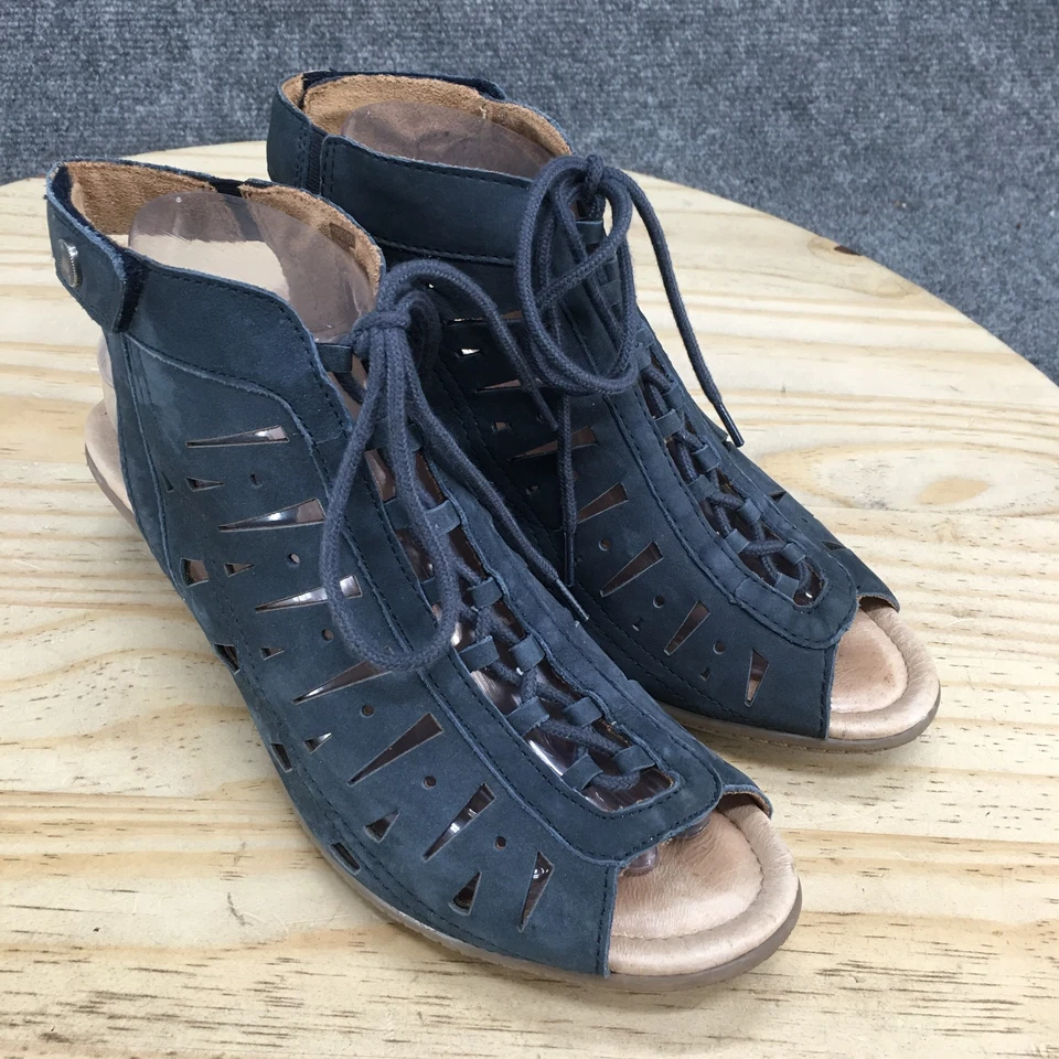 Sandalias Earth para mujer 9 B Kristen botín al tobillo azul con cordones punta abierta tacón bloque Foto 3 de 4