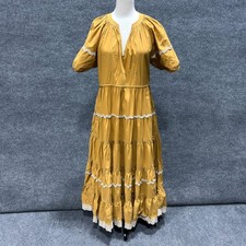 Ulla Johnson Dress Womens Medium Yellow Claribel Tiered Maxi Puff Sleeve Boho