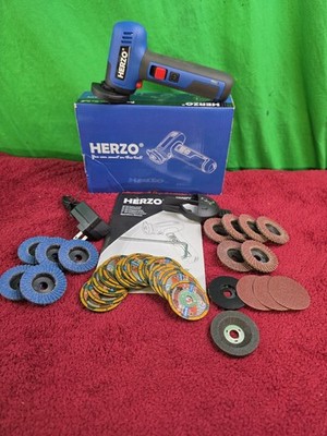 HERZO HAG37V Mini Cordless Grinder Kit Unused W/ Many Cutting And Sanding Discs