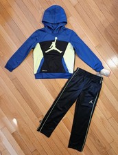 NEW Jordan Little Boy Fleece Sweatshirt Hoodie  Fleece Pant Set, Blue/Neon 6 