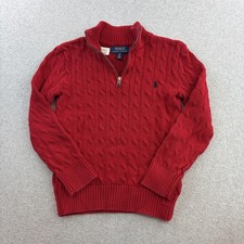 Polo Ralph Lauren Sweater Boys Small 8 Red Cable Knit Quarter Zip Pullover
