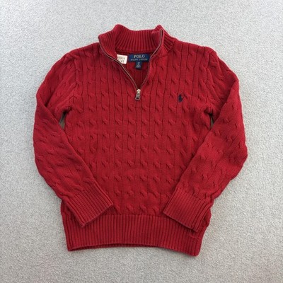 Polo Ralph Lauren Sweater Boys Small 8 Red Cable Knit Quarter Zip Pullover