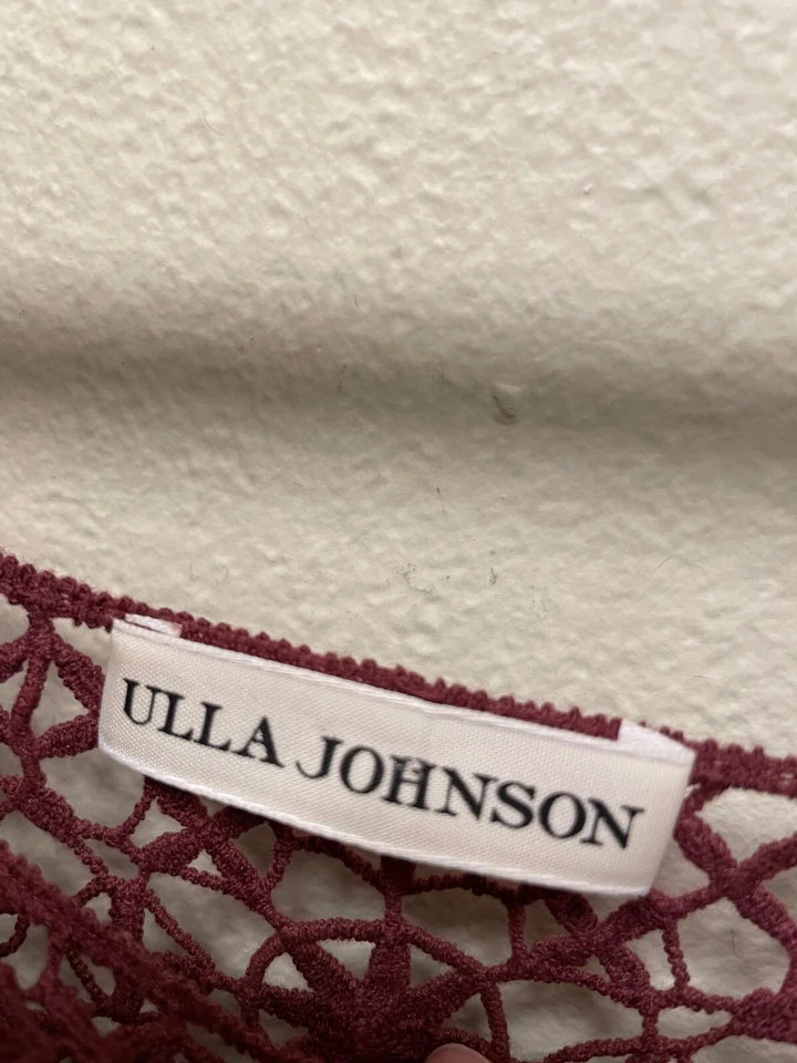 Vestido para mujer Ulla Johnson talla 2 borgoña seda satinado floral crochet ribete hada Foto 2 de 4