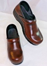 SANITA Original Danish 7.5 8 38 Mottled Brown Leather Staple Work Clogs Shoes