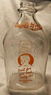 Maple Grove Dairy Glass Milk Bottle Half Gallon Grand Rapids, MI