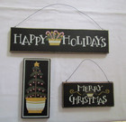 Yellowware Bowl Christmas Primitive Signs LOT SET 3pc Holiday Feather Tree NEW