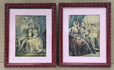 Vintage Estate Victorian Colonial Etchings Man And Woman Couple People Framed