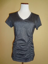 Women' s 90 Degree by Reflex Gray Active Top Short Sleeve Ruched Front in size M