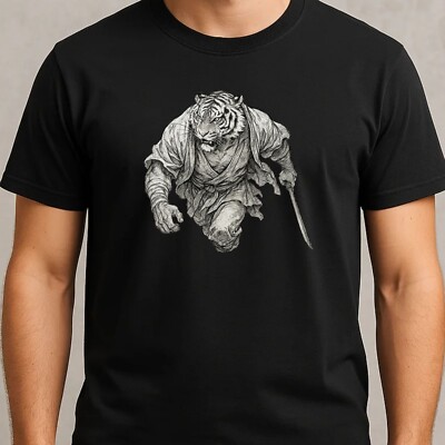 T-Shirt Herren Tiger Krieger Motiv Baumwolle Größe S bis 5XL