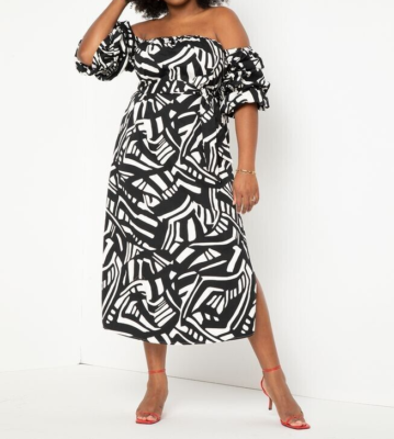 ELOQUII Melany Off The Shoulder Maxi Midi Black white Dress 26 | eBay