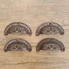 4pcs Vtg victorian cast iron cabinet drawer bin pull cup handle floral design