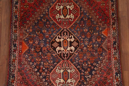 Vegetable Dye Wool Traditional Handmade Rug 4x5 Semi-antique Navy Blue Carpet - Picture 5 of 20