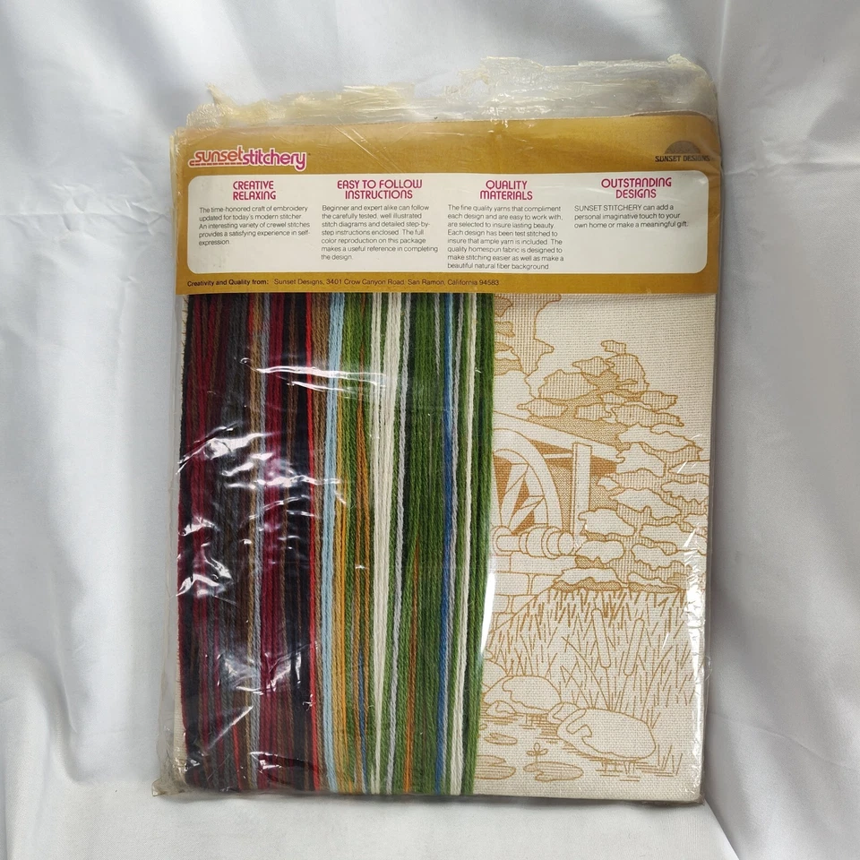 Vintage Sunset Stitchery Crewel Picture Kit 16x20in Red Mill Country Rustic - Image 4 of 4