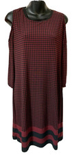 Michael Kors Dress Size Medium 3/4 Sleeve Cold Shoulder EUC Blk Red Houndstooth