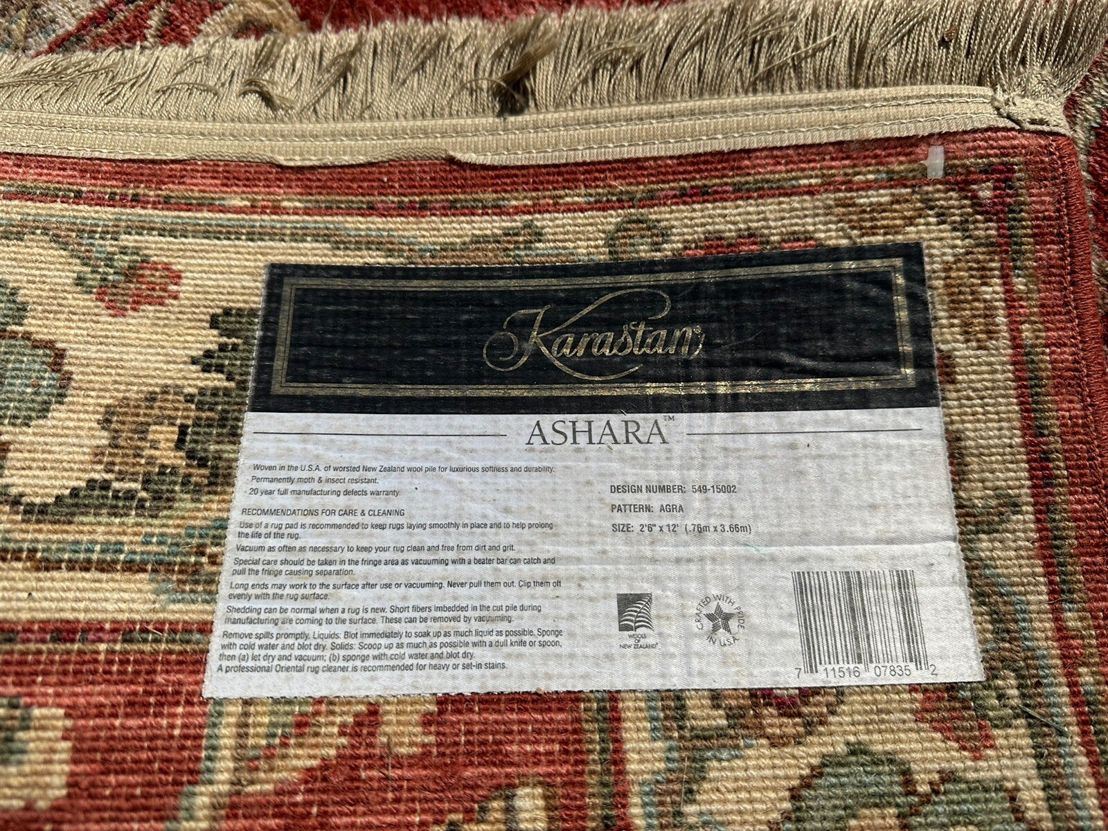 Beautiful Karastan Runner Style Ashara Agra Red Size 2’6”x12’ eBay