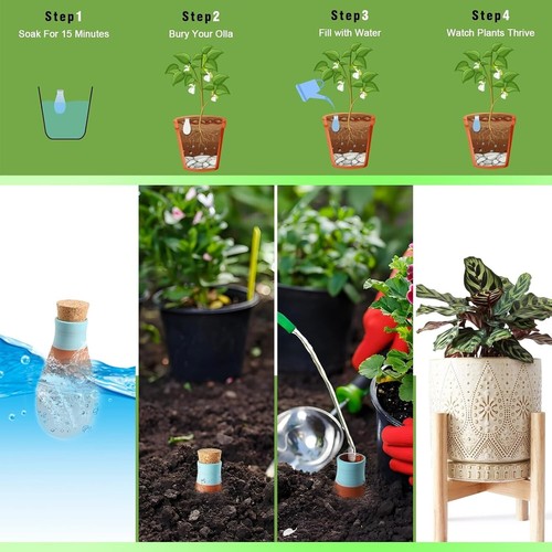 Plant Watering Globes 4 Pack Terracotta Pots Self Watering Pots Slow Release O - Picture 3 of 9