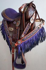 Show Barrel Saddle 13" Purple seat Dark Tan Tone Bedazzled Option Pony/Full HSBP