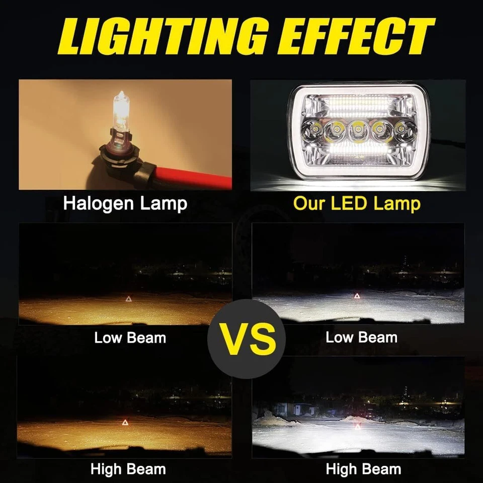 Fit Pontiac Fiero 84-88 Firebird 82-90 2x 7x6' LED 车头灯 高低密封光束 — 第 2/4 张图片