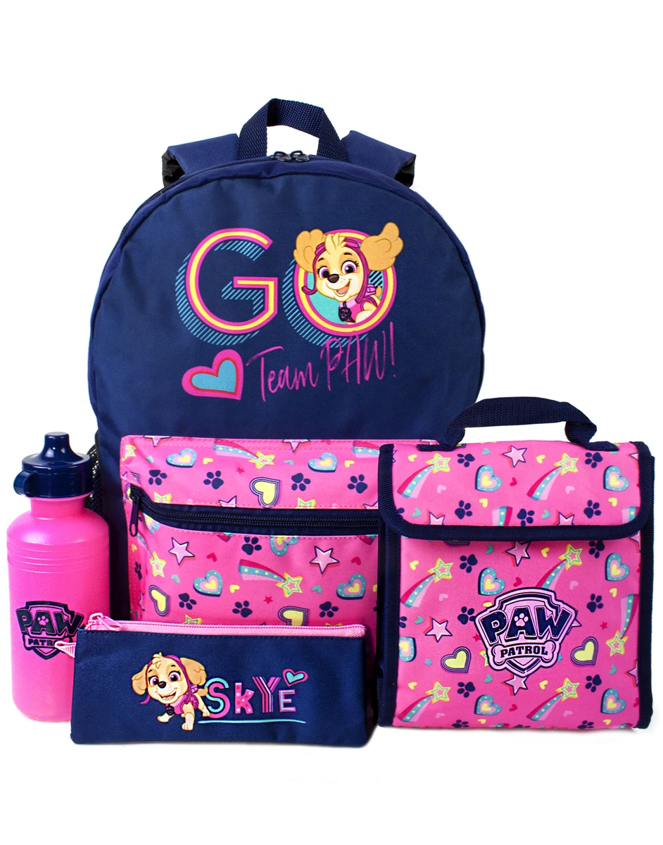 Paw Patrol Girls Backpack Skye Lunch bag, Pencil Case & Bottle 4 Piece Set