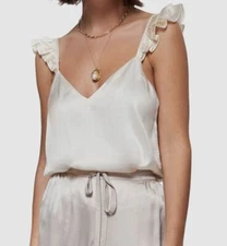 $176 Cami NYC Women's Ivory Solid Cara Cami Ruffle Tank Top Size Large