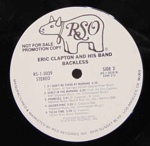 Eric Clapton – Backless - 1978 RSO RS-1-3039 White Label Promo Vinyl LP - EX/VG+ - Picture 8 of 11