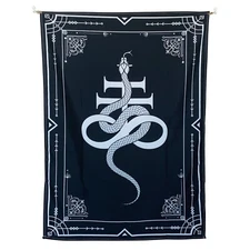 Serpent Snake On Leviathan Cross Gothic Satan Tapestry Wall Hanging Occult Decor