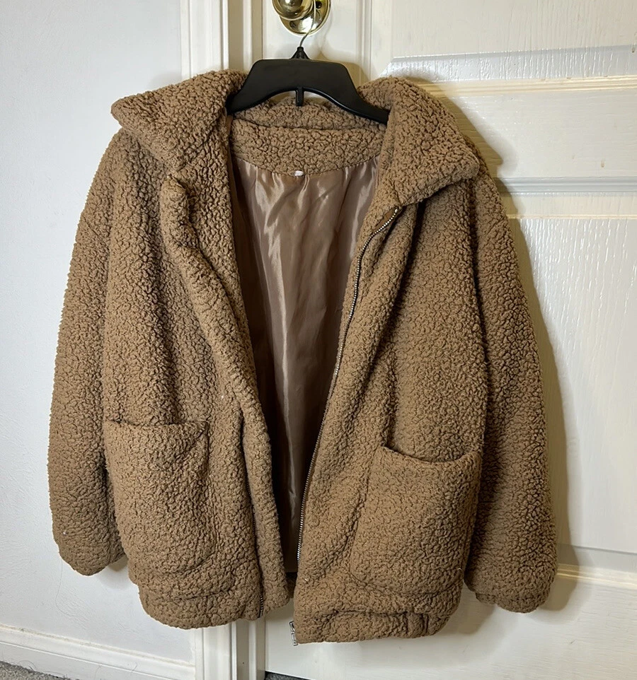 Shein dual pocket faux fur jacket sale