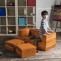 Kids Sofa + Ottoman / Fold Out Lounger,playroom Bedroom Loveseat Mandarin on sale Kids Sofa + Ottoman / Fold Out Lounger,playroom Bedroom Loveseat Mandarin on sale