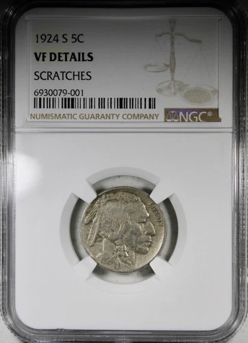 1924-S Buffalo Nickel NGC VF Details Scratches KEY DATE 5C