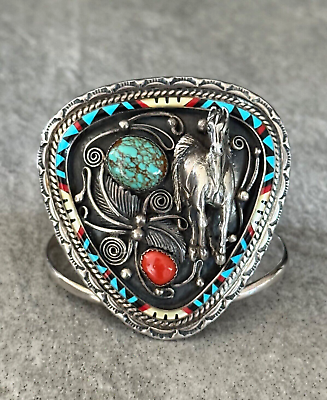 Important Running Water Vintage Native American Navajo Turquoise Sterling Silver Bracelet Important Running Water Vintage Native American Navajo Turquoise Sterling Silver Bracelet