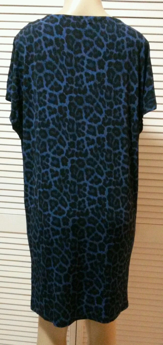 Abito casual Michael Kors NUOVO blu opaco jersey stampato collo cappuccio manica corta M