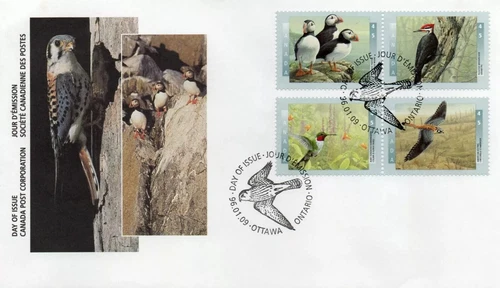 Canada 1996 BIRDS OF CANADA  WOODPECKER KESTREL PUFFIN FDC #1594A  UNADDR