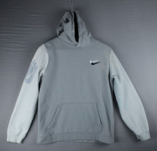 Nike Hoodie Size XL Youth Double Swoosh Logo Hooded Sweatshirt Gray White