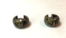 JUDITH JACK Signed VTG STER. SILVER GOLD BLACK ENAMEL MARCASITE PIERCED EARRINGS