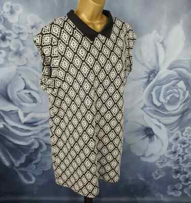 BNWT DUNNES Black Geo Print Short Sleeve Collared Tunic Mini Dress Size 20 UK