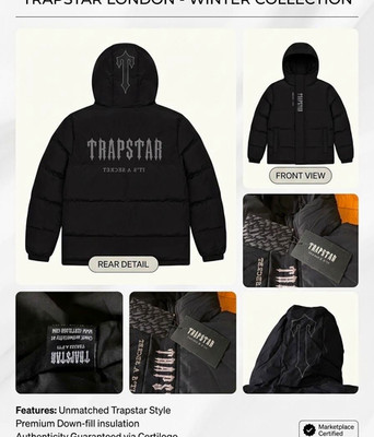 Trapstar London Down Insulated Hooded Puffer Jacket Black Full Zip Logo Men's M