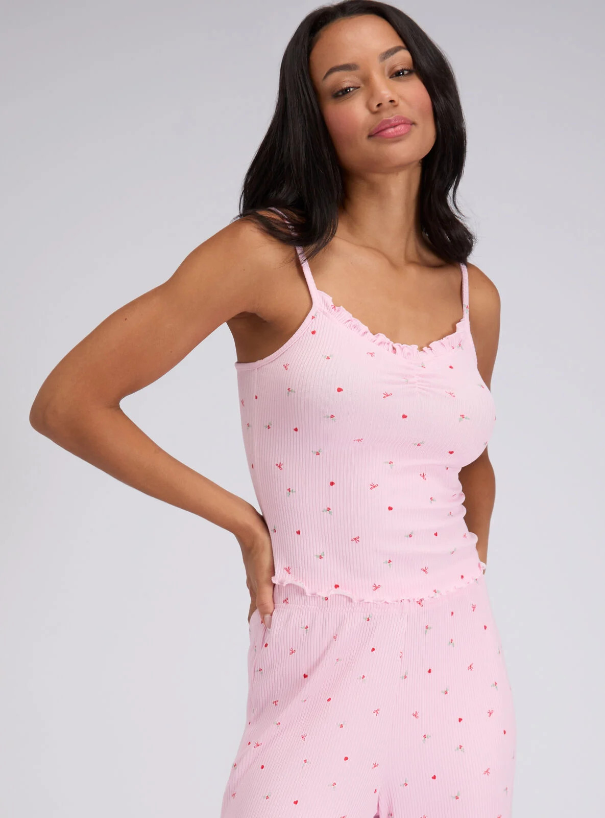 Boux Avenue Pyjama Set Women's Mistletoe Ribbed Nightwear Cami Top and Trousers