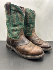 Justin Size 8EE Women’s Brown Green Leather  Cowboy Western Boots WK4670