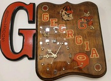 Vintage Georgia Bulldog Wooden Clock &  G BULDOGS Sign.