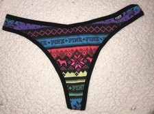 VTG Victoria's Secret PINK Neon Thong Rainbow Stripe Panty szMed Cotton VS Y2K
