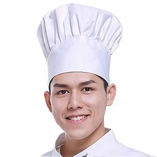 White Chef Hat for Men Women Adults,Elastic Band Small-Large,