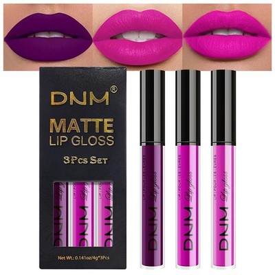 evpct 3Pcs Purple Hot Pink Fuchsia Red Matte Liquid Lipstick Lip Stain Sets f...