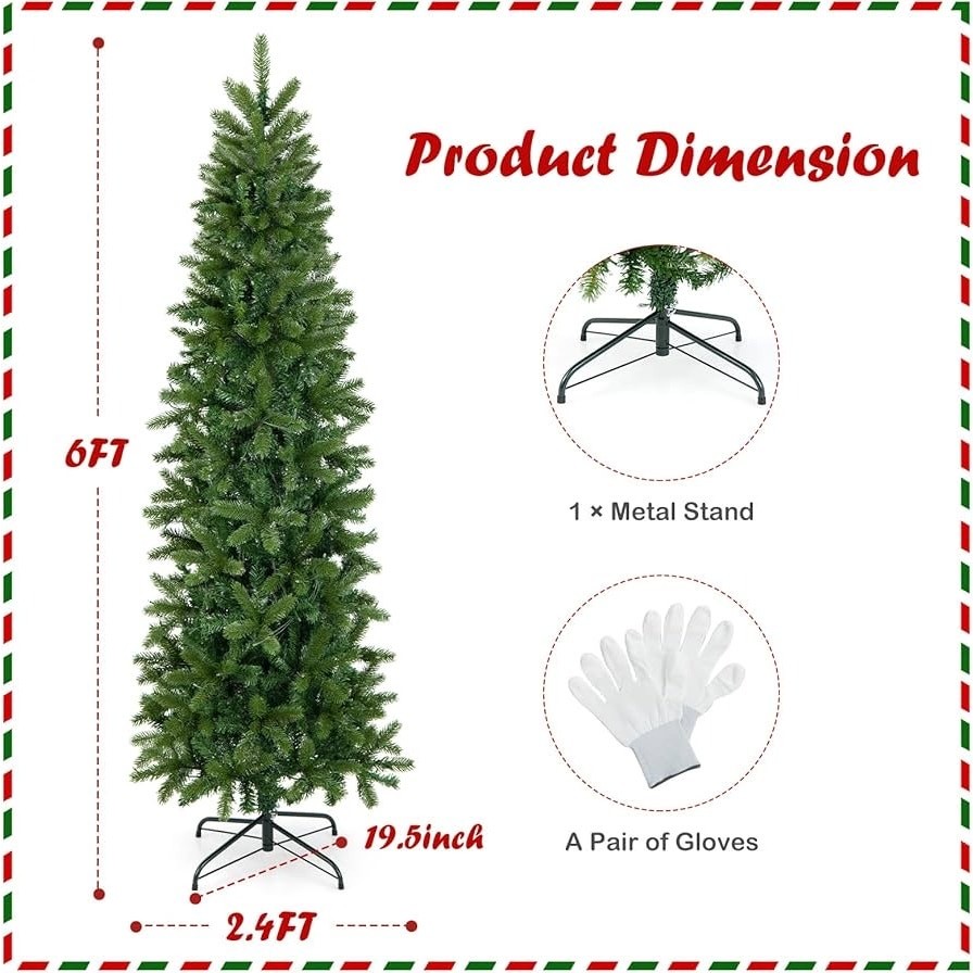 GOFLAME 6ft Pre-lit Pencil Christmas Tree